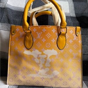 Yellow and Orange Tote Bag with Monogram Design